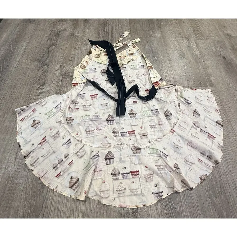 Vintage Handmade Full Cupcakes Bib Apron Retro Cotton Kitchen Apron Cottagecore